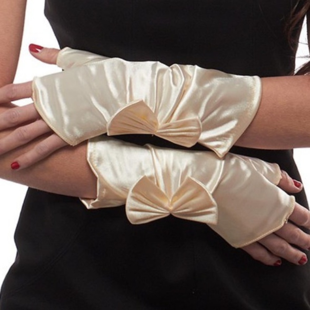 Cake frosting  Satin Fingerless Wrist Length Gloves with Bow hand made